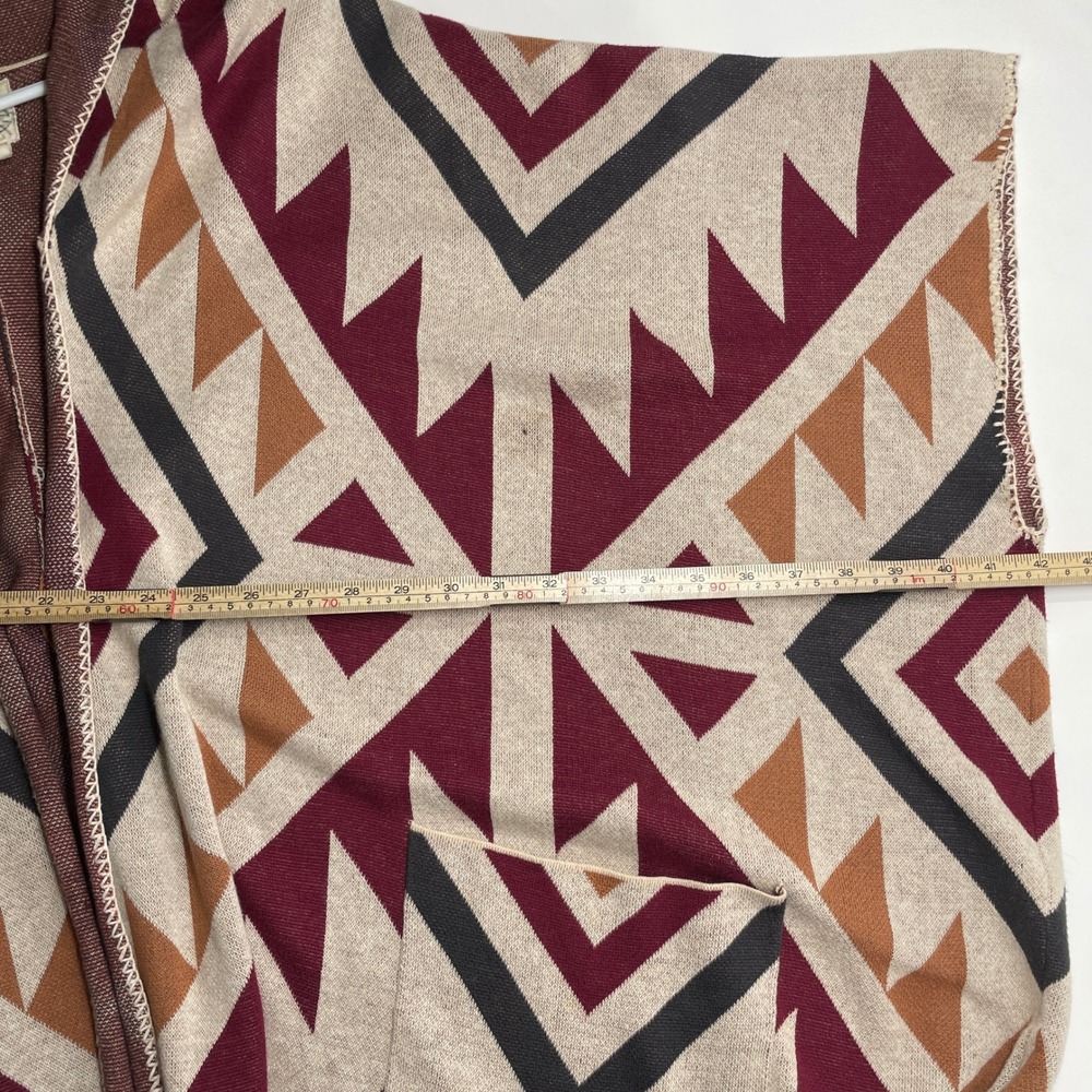 Billabong Womens Southwestern Geometric Hooded Poncho Wrap Sweater Burgundy L - Picture 6 of 9